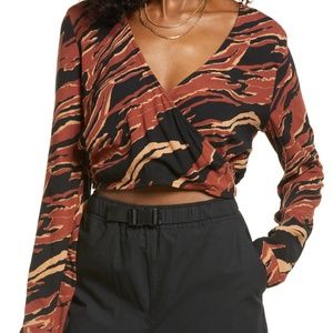 Women's Black and Brown Wrap Top
